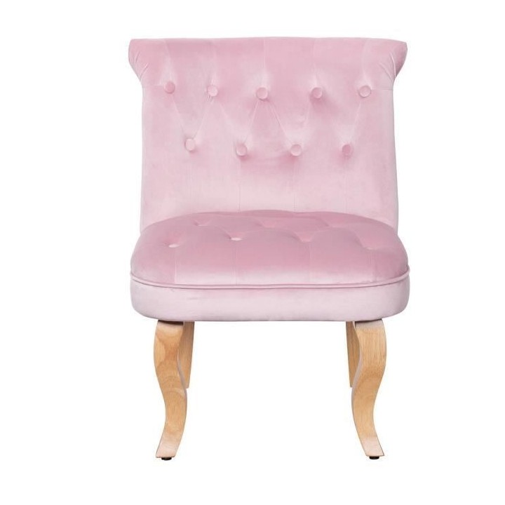 JODIE Fauteuil crapaud - Pieds en bois - Velours rose - L 56 x P 63 x
