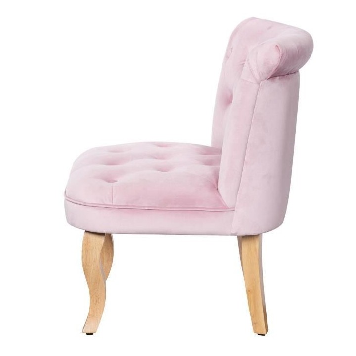 JODIE Fauteuil crapaud - Pieds en bois - Velours rose - L 56 x P 63 x