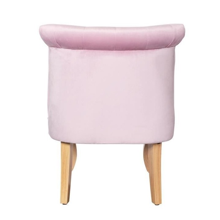 JODIE Fauteuil crapaud - Pieds en bois - Velours rose - L 56 x P 63 x