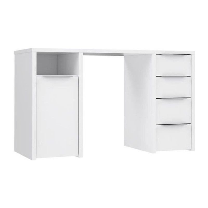 BILBAO Bureau 1 porte 4 tiroirs - Décor papier blanc - L 125 x P 50 x H 75 cm