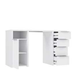 BILBAO Bureau 1 porte 4 tiroirs - Décor papier blanc - L 125 x P 50 x H 75 cm