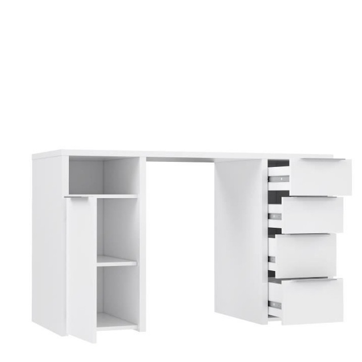 BILBAO Bureau 1 porte 4 tiroirs - Décor papier blanc - L 125 x P 50 x