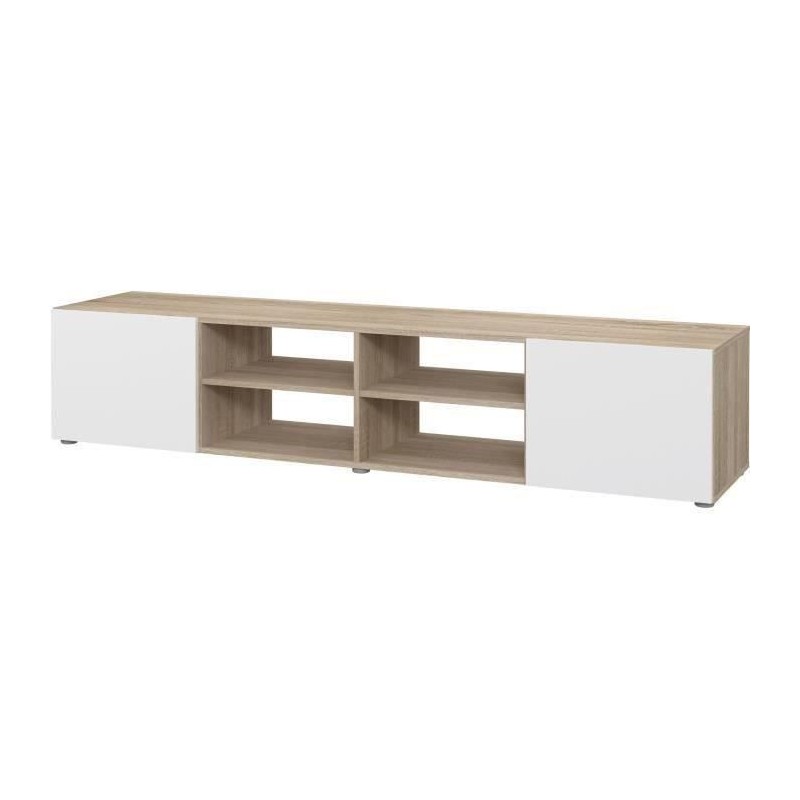 Meuble TV PILVI - Blanc et chene - L 180 x P 42 x H 37 cm