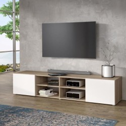 Meuble TV PILVI - Blanc et chene - L 180 x P 42 x H 37 cm