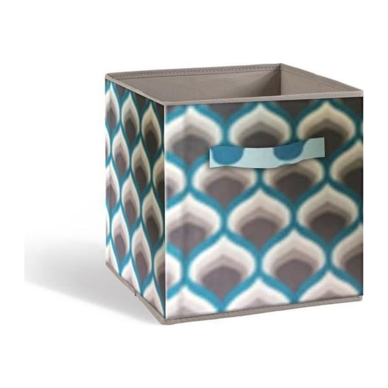 COMPO Boîte de rangement/tiroir pour meuble en tissu - 27 x 27 x 28 cm - Motif 70's - Bleu et gris