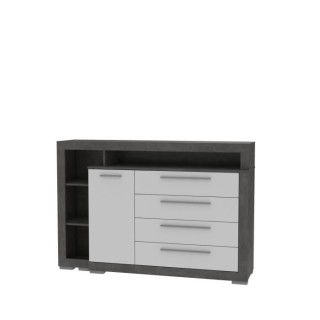Commode 4 tiroirs 1 porte - Blanc et béton gris foncé - L 161,8 x P