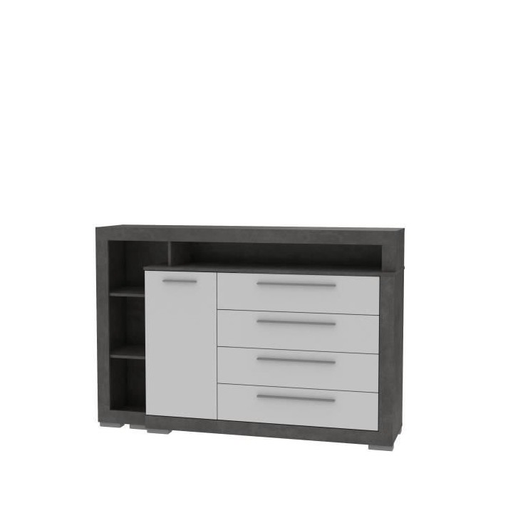 Commode 4 tiroirs 1 porte - Blanc et béton gris foncé - L 161,8 x P