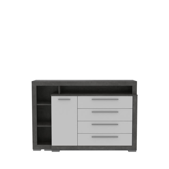 Commode 4 tiroirs 1 porte - Blanc et béton gris foncé - L 161,8 x P