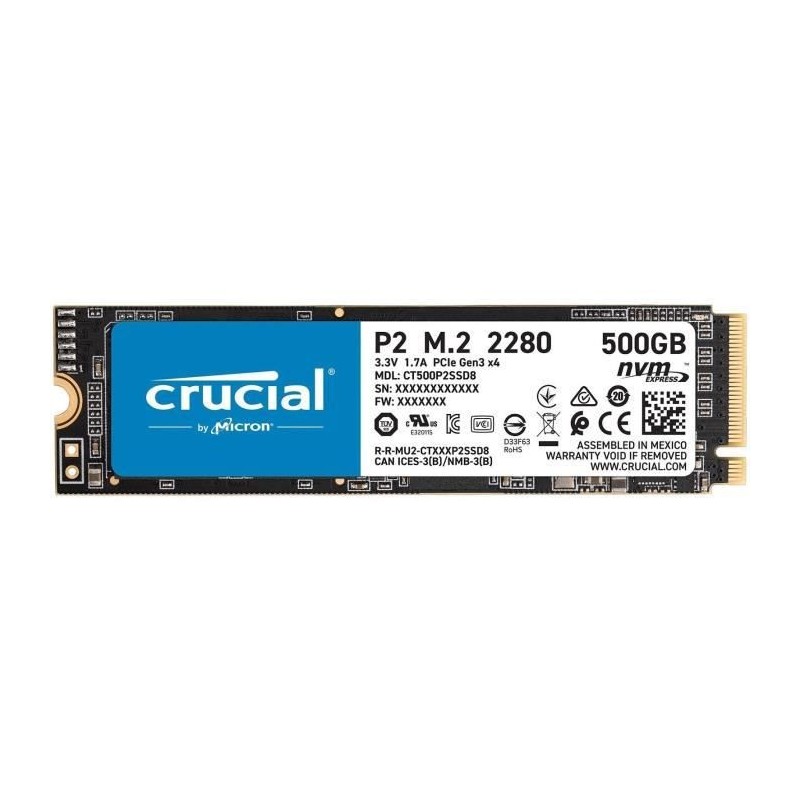 CRUCIAL - SSD Interne - P2 - 500Go - M.2 Nvme (CT500P2SSD8)