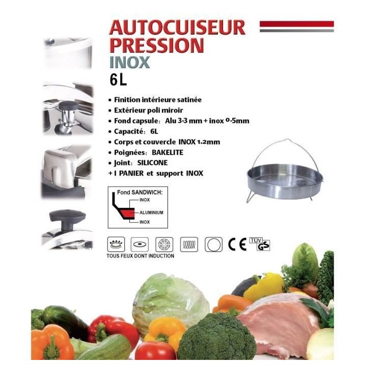 KITCHEN MOVE Autocuiseur + Panier vapeur - 6 L - Gris et noir - Tous f
