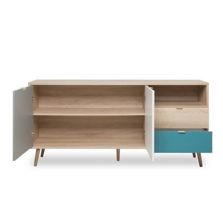 Buffet bas - Chene, gris et bleu pétrole - Scandinave - CUBA - L 150