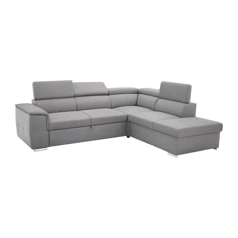 Canapé d'angle convertible panoramique 5 places DAYTONA - Tissu Malmo gris - Coffre de rangement - L 260 x P 218 x H 77 cm