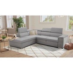 Canapé d'angle convertible panoramique 5 places DAYTONA - Tissu Malmo gris - Coffre de rangement - L 260 x P 218 x H 77 cm