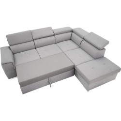 Canapé d'angle convertible panoramique 5 places DAYTONA - Tissu Malmo gris - Coffre de rangement - L 260 x P 218 x H 77 cm