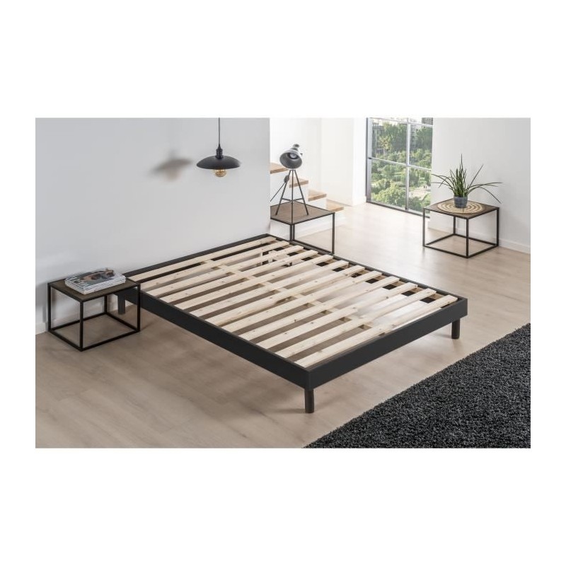 DEKO DREAM Sommier EASYKIT 140x190 cm - 12 lattes - Pieds hetre - Encastrable - Anthracite