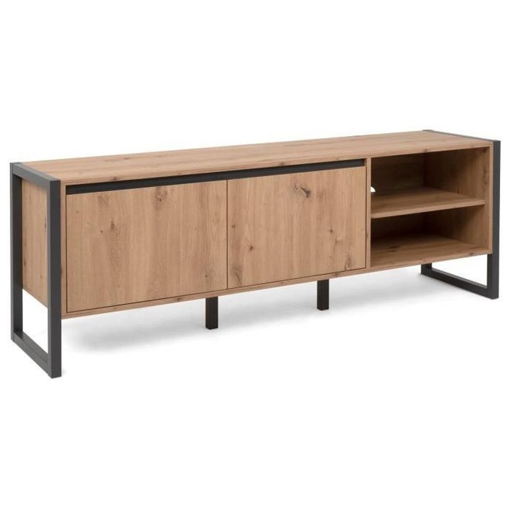 Meuble TV industriel DENVER- Décor chene artisan et anthracite - 2 Po