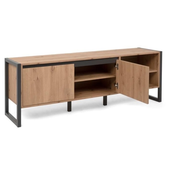 Meuble TV industriel DENVER- Décor chene artisan et anthracite - 2 Po