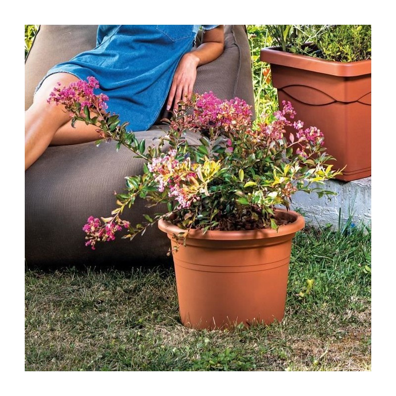 DEROMA Pot de fleurs rond Day R cotto - Coloris terre rouge - 40cm