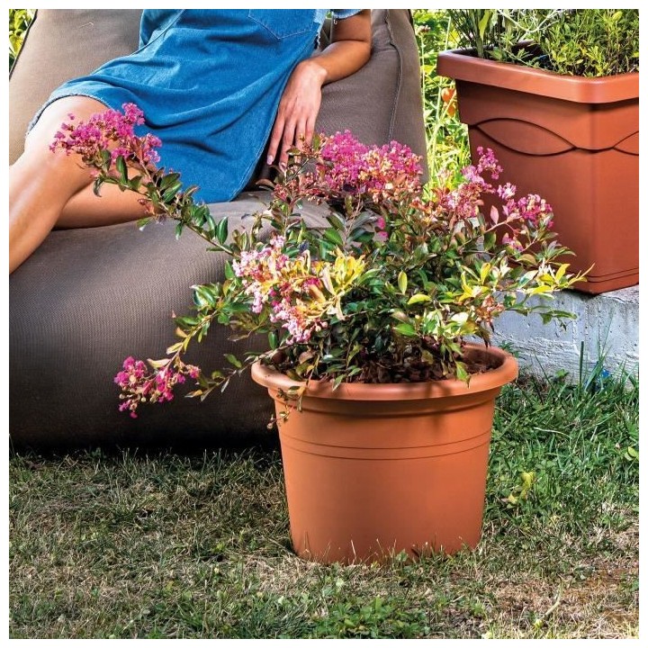 DEROMA Pot de fleurs rond Day R cotto - Coloris terre rouge - 40cm