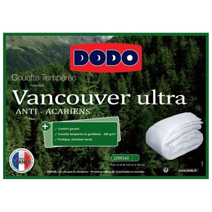 Couette 220 x 240 cm - DODO - Tempérée - 100% fibre polyester - Pour