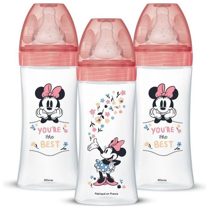 Dodie Lot de 3 Biberons Anti colique Sensation+, Minnie, 330 ml, +6 Mo