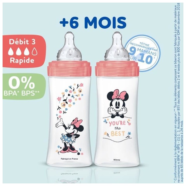 Dodie Lot de 3 Biberons Anti colique Sensation+, Minnie, 330 ml, +6 Mo