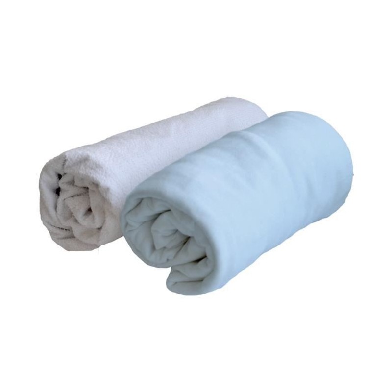 DOMIVA Drap housse + Alese Uni - 100% Coton - Traité Sanitized - Bleu clair - 70 x 140 cm