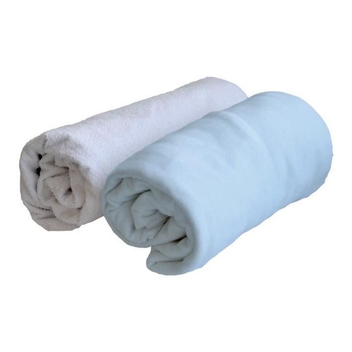 DOMIVA Drap housse + Alese Uni - 100% Coton - Traité Sanitized - Bleu
