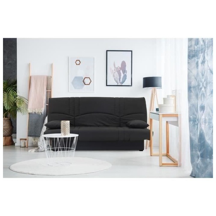 Banquette clic clac 3 places - Tissu noir - L 190 x P 92 cm - DREAM -