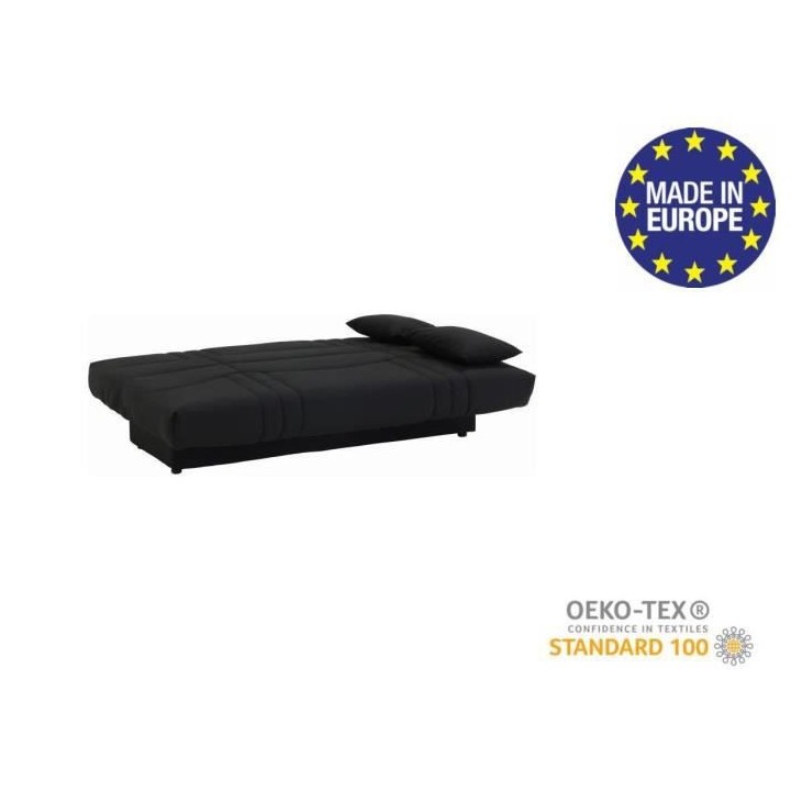 Banquette clic clac 3 places - Tissu noir - L 190 x P 92 cm - DREAM -