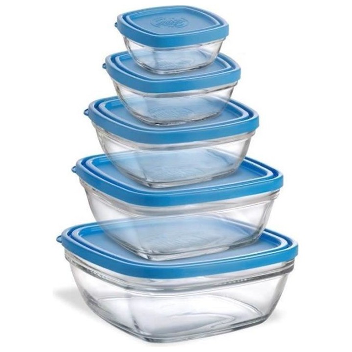 DURALEX - Freshbox TRA Service Carré 5 pieces - avec Couvercle Bleu -