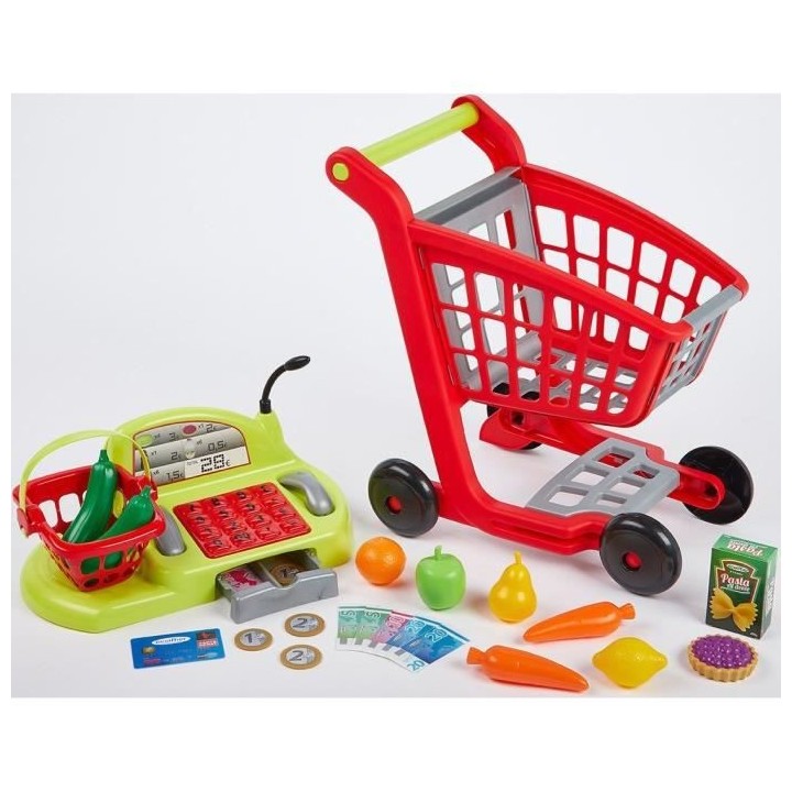 Chariot de supermarché ECOIFFIER avec caisse enregistreuse