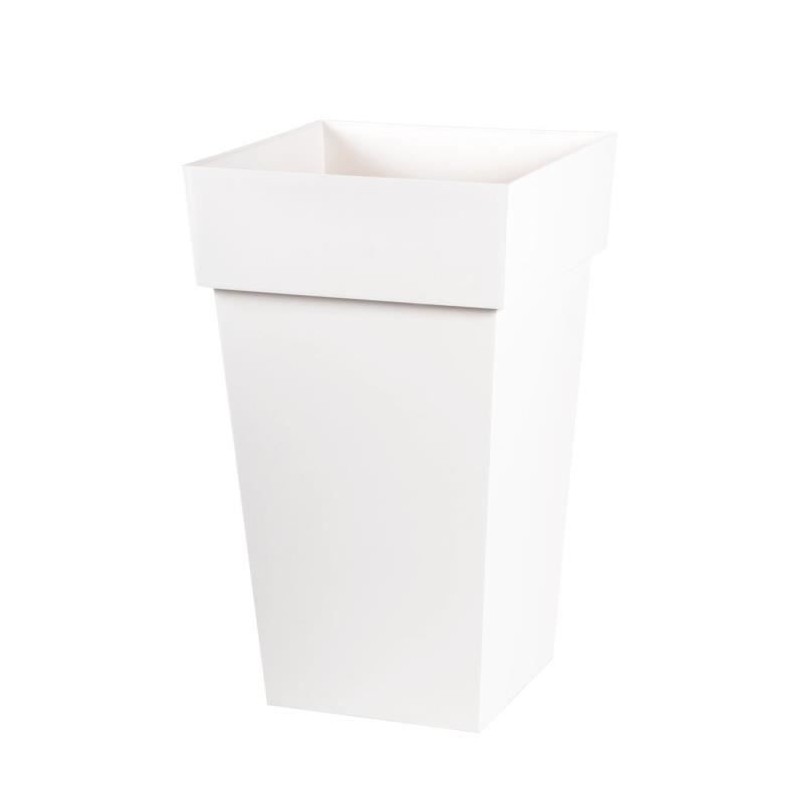 EDA Pot de fleur haut carré Toscane - 39 x 39 x H 65 cm - 62 L - Blanc