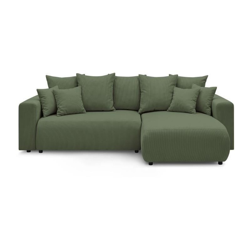 BOBOCHIC - Canape d'angle convertible réversible ELVI - 4 places - 282 x 153 x 95 cm - Vert