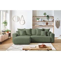 BOBOCHIC - Canape d'angle convertible réversible ELVI - 4 places - 282 x 153 x 95 cm - Vert