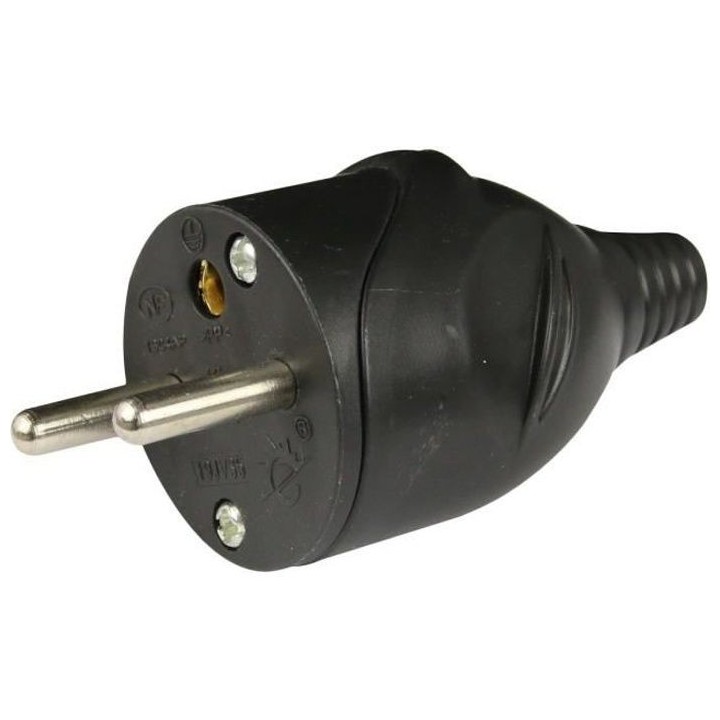 Fiche électrique mâle ZENITECH 16A 2P + T - Noir