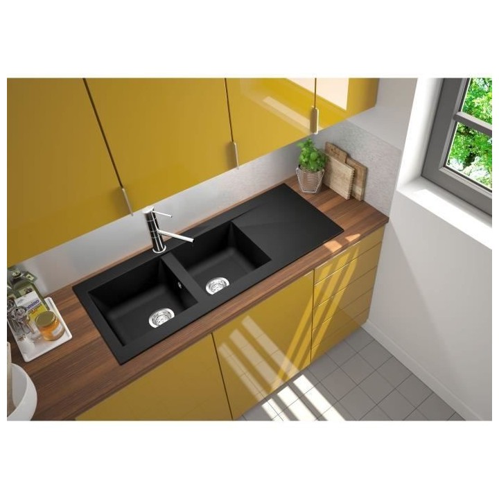 STRADOUR Evier cuisine a encastrer 2 bacs + 1 égouttoir Einna - Rési