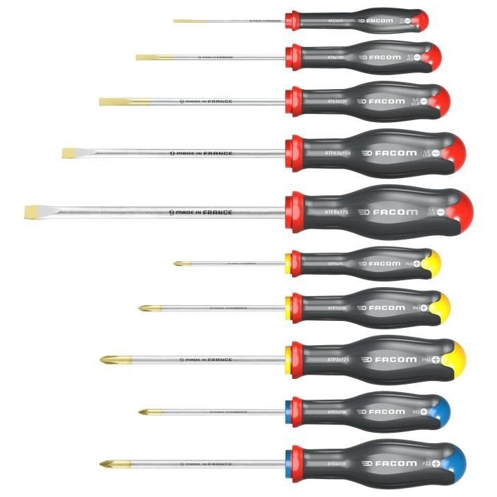 Jeu de 10 tournevis Protwist Plats/Phillips/Prozidriv FACOM - ATW.J10P