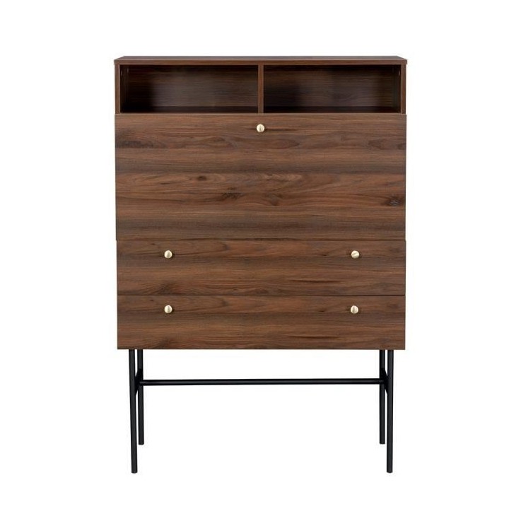 Secrétaire 1 porte battante 2 tiroirs - Bois et métal - L 90 x P 35