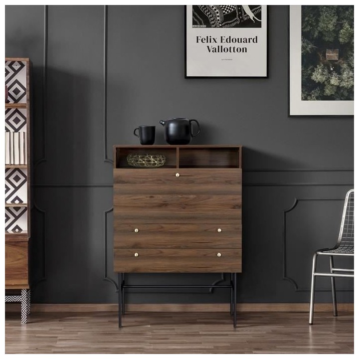 Secrétaire 1 porte battante 2 tiroirs - Bois et métal - L 90 x P 35