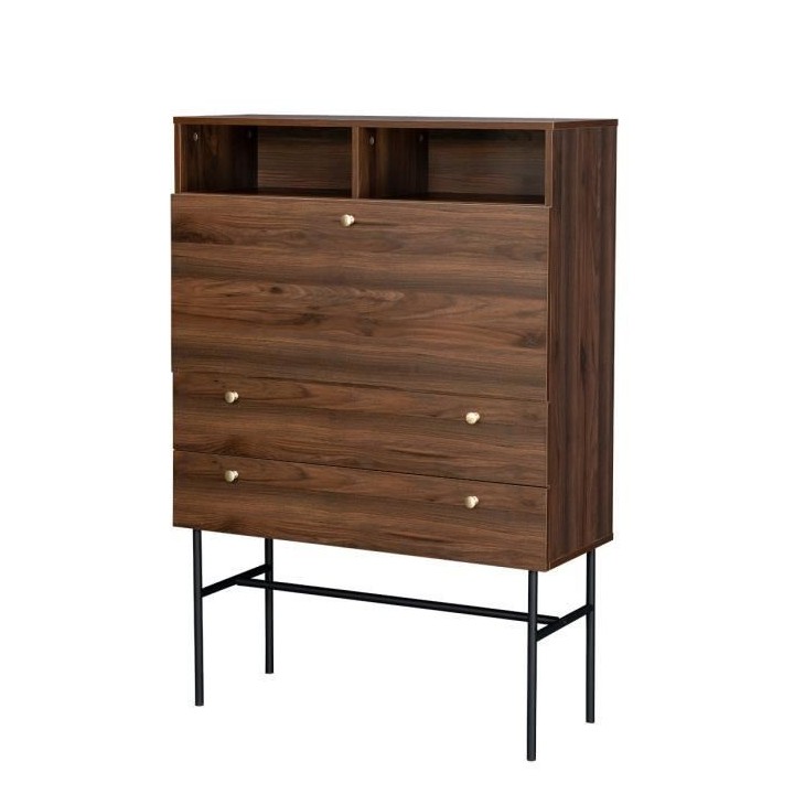 Secrétaire 1 porte battante 2 tiroirs - Bois et métal - L 90 x P 35