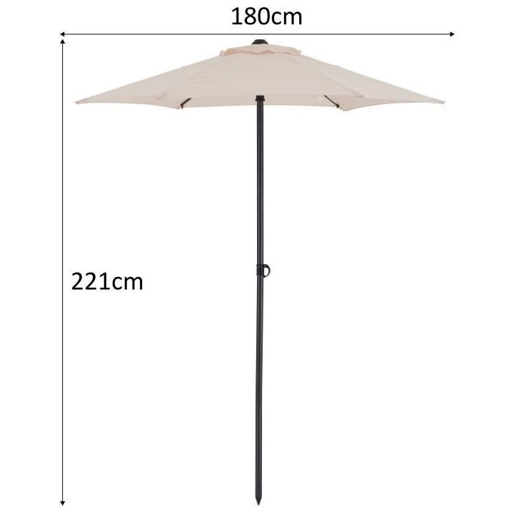 Parasol droit diametre 1,8 m - strucutre Acier toile 160 g/m - 6 balei