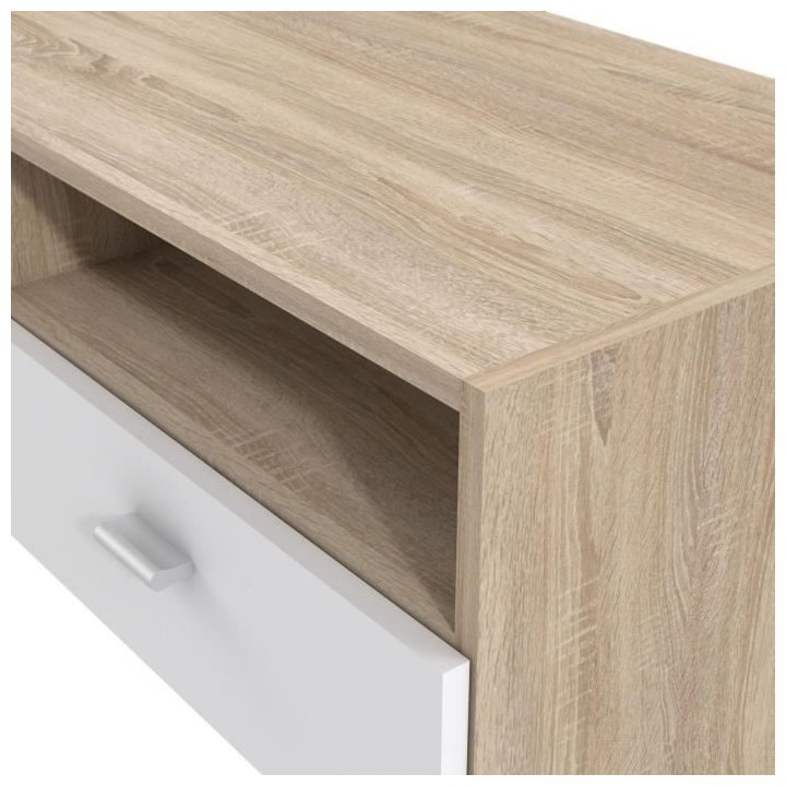 Meuble TV PILVI - Blanc mat et chene - Contemporain - L 95 x P 36 x H
