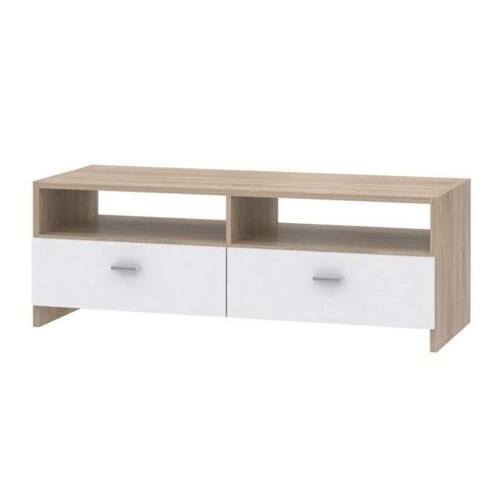 Meuble TV PILVI - Blanc mat et chene - Contemporain - L 95 x P 36 x H
