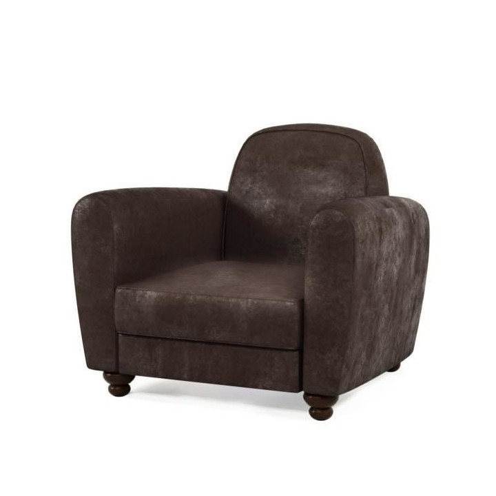 Fauteuil club IKAINEN - Tissu Marron - Vintage - L 89 x P 81 x H 75 cm
