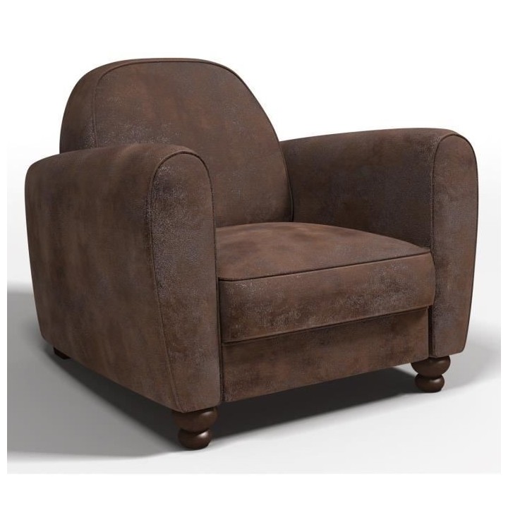 Fauteuil club IKAINEN - Tissu Marron - Vintage - L 89 x P 81 x H 75 cm