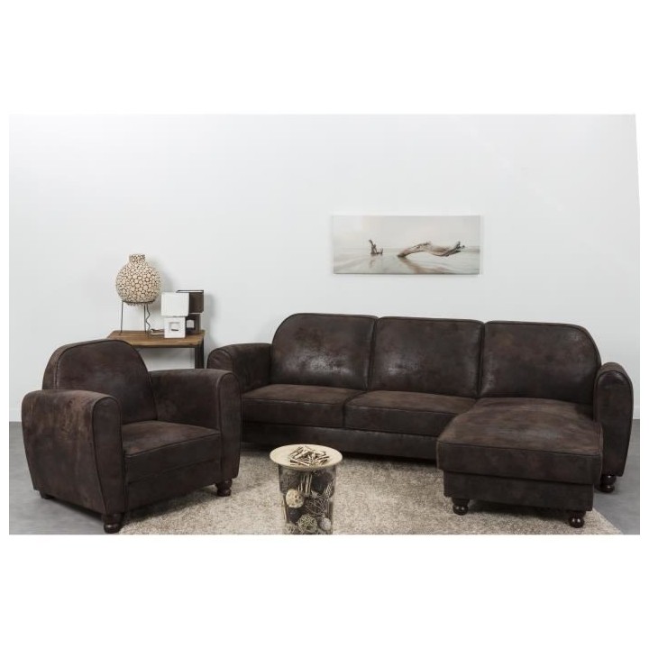 Fauteuil club IKAINEN - Tissu Marron - Vintage - L 89 x P 81 x H 75 cm