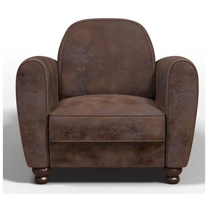 Fauteuil club IKAINEN - Tissu Marron - Vintage - L 89 x P 81 x H 75 cm