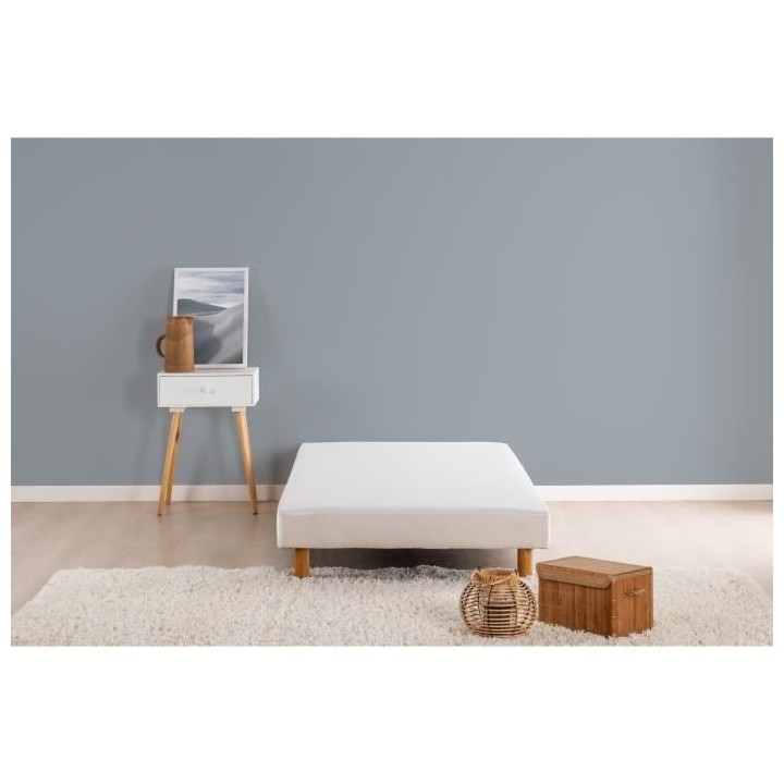 Sommier tapissier 120 x 190 - 12 lattes - Blanc mat - DEKO DREAM Raken