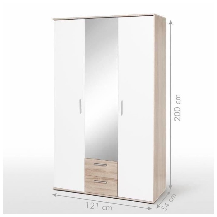 Armoire battante - Panneaux de particules - Blanc et chene - 3 portes